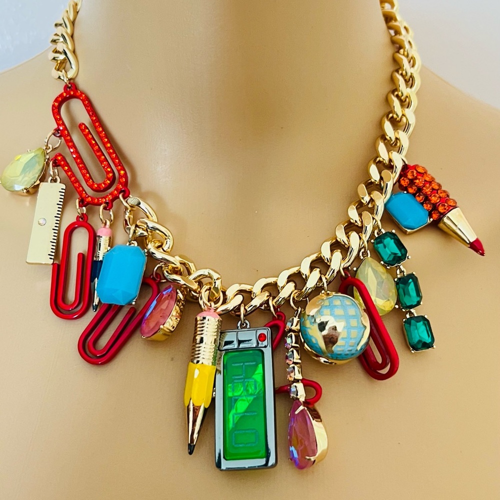 New Betsey Johnson Faux Stone Back To School Statement Necklace - Picture 4 of 8